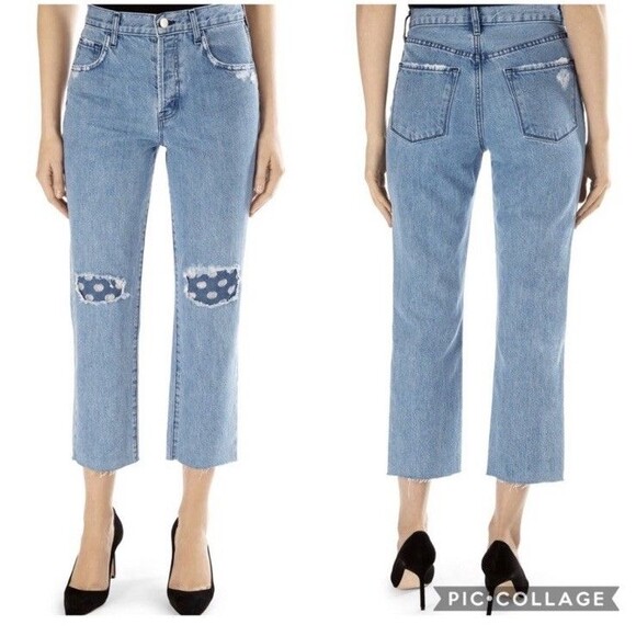 J Brand Wynne Jeans Women 30 High Waist Crop Straight Leg Distressed Raw Hem - Picture 1 of 13